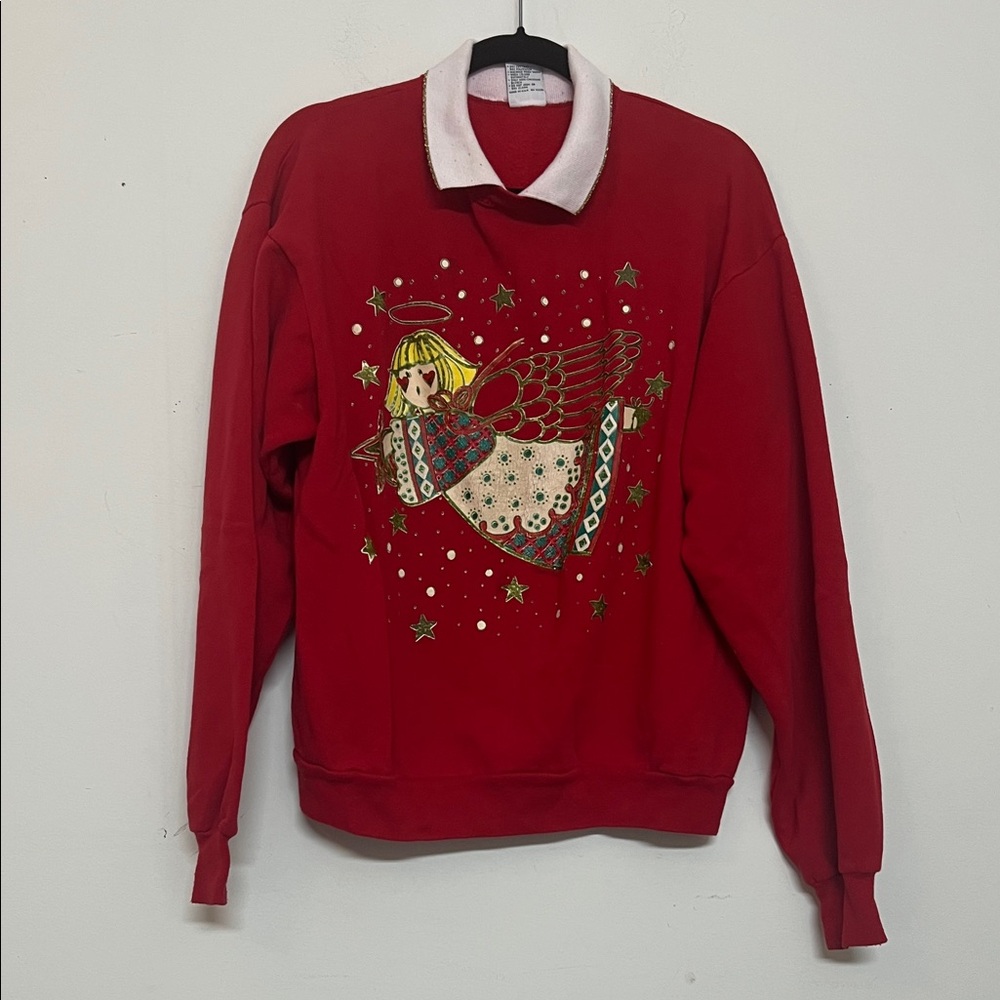 🌞 Gopher Red Christmas 2 in 1 Angel Graphic Sweatshirt white collar women L